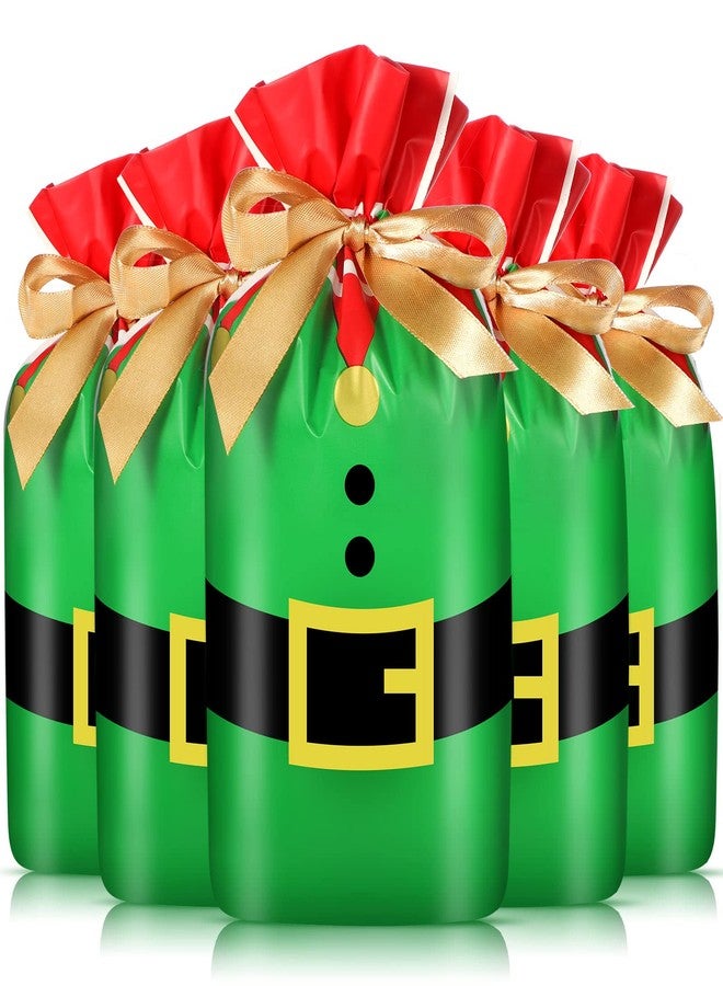Funrous Christmas Drawstring Favor Bags Christmas Plastic Treat Candy Bag for Kids Birthday Snack Wrapping Party Favors Decor (50 Pcs, Elves Suit) - Image 1